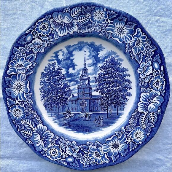 Staffordshire Other - Liberty Blue Independence Hall Transferware Ironstone‎ Blue and White 10" Plate